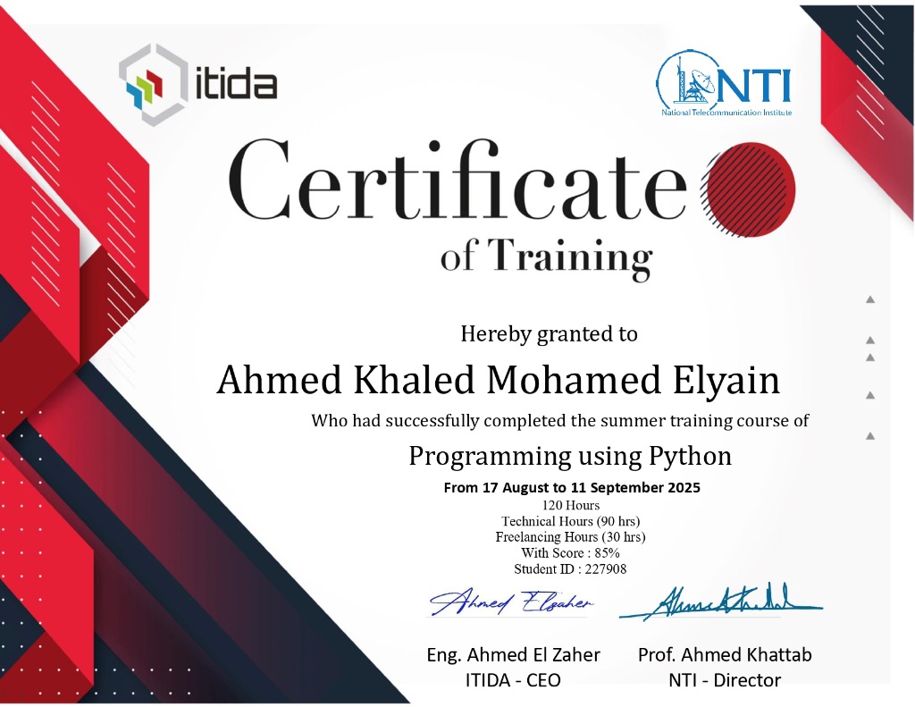 NTI Programming Using Python Certificate